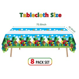 ZAKVOOR 8 PCS Super Brothers Party Tablecloths, Disposable Plastic Game Rectangle Table Covers for Birthday Party Decorations Supplies, 70.8 x 42.5 Inch