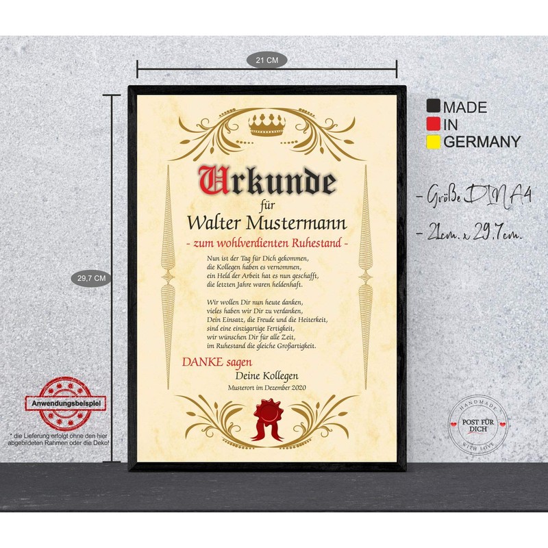 Retirement Certificate Personal Retirement Gift Idea for Farewell to Work