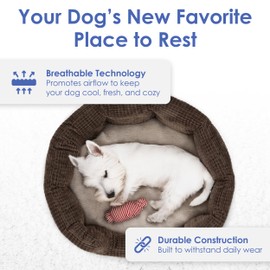 AMERICAN KENNEL CLUB 26" Clamshell Cuddler Dog Bed - Plush Popcorn Texture, Washable, Non-Slip, for Medium & Large Dogs