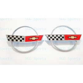 AUTO 2PC 1984-1996 C4 Corvette Chrome Red Front Nose Hood Rear Lid Cross Flags Emblem