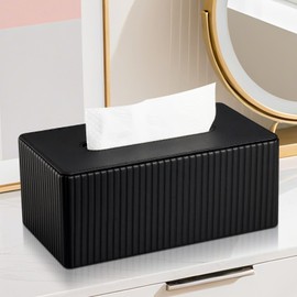 KINGFOM PU Leather Tissue Box Cover Rectangular Tissue Box Holder with Magnetic Bottom, Napkin & Facial Tissue Holder Dispenser for Home, Office (Decorative Pattern-PU Leather, Black Stripe)