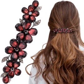 Joez Wonderful Rhinestone Hair Clips, Bridal Hair Accessories for Women, Sparkly Crystal Hair Pins, Fancy Hair Barrettes for Wedding, Bride, Long Hair (Red Flower, 1 Pcs)