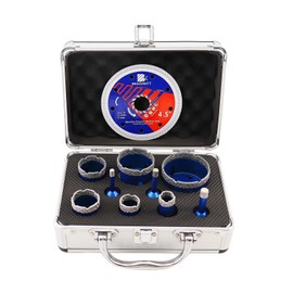 Diamond Core Drill Bit Set with Diamond Blade - 4.5" Diamond Cutting Disc Plus 9pcs Diamond Hole Saw Kit 5/8-11 Thread for Porcelain Tile Ceramic Marble Granite Drilling and Cutting