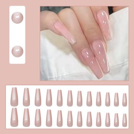 MouyouGlow Press on Nails Lang,Ballerina Einfarbig Nude Baby Rosa Cat Eye Magnetic Fake Nails mit Nagelkleber,Natural Pink Phototherapy Künstliche Fingernägel