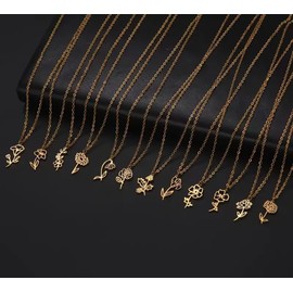 Isla & Wren Co. GOLD February IRIS Flower Chic Dainty Birth Month Pendant Necklace - Gold Chain - Birthday Gift - Rose Daffodil Peony Lily Chrysanthemum Daisy (February - IRIS)