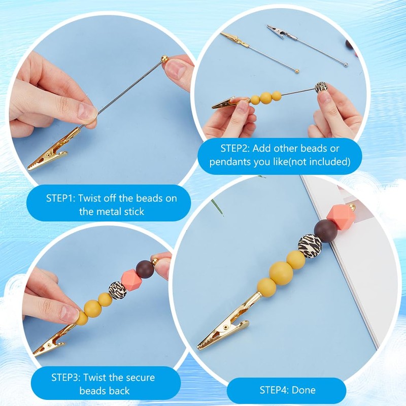 beinkmake 6Pcs Metal Beadable Alligator Clips Beadable Clamps Memo Holder