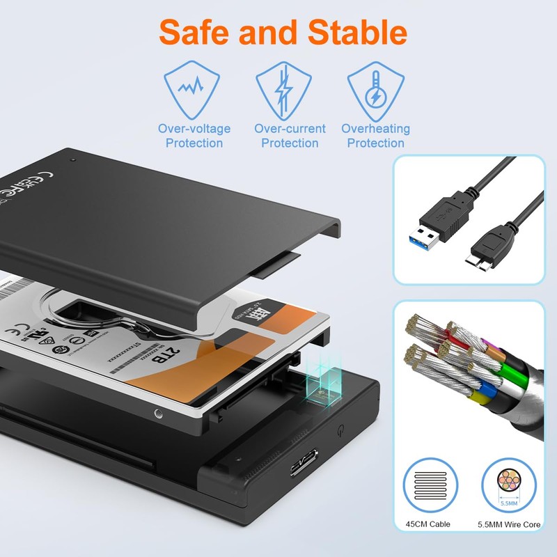 MAIWO 2.5 inch SATA Hard Drive Enclosure, 2.5” SATA 7mm
