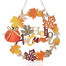 WellSign Fall Front Door Decor, 12 Inch Fall Wreaths for Front Door, 3D Wooden Fall Door Sign Hanging Pumpkin Maple Leaf Wreath with Autumn Sign for Harvest Home Farmhouse Outdoor Indoor Window Wall