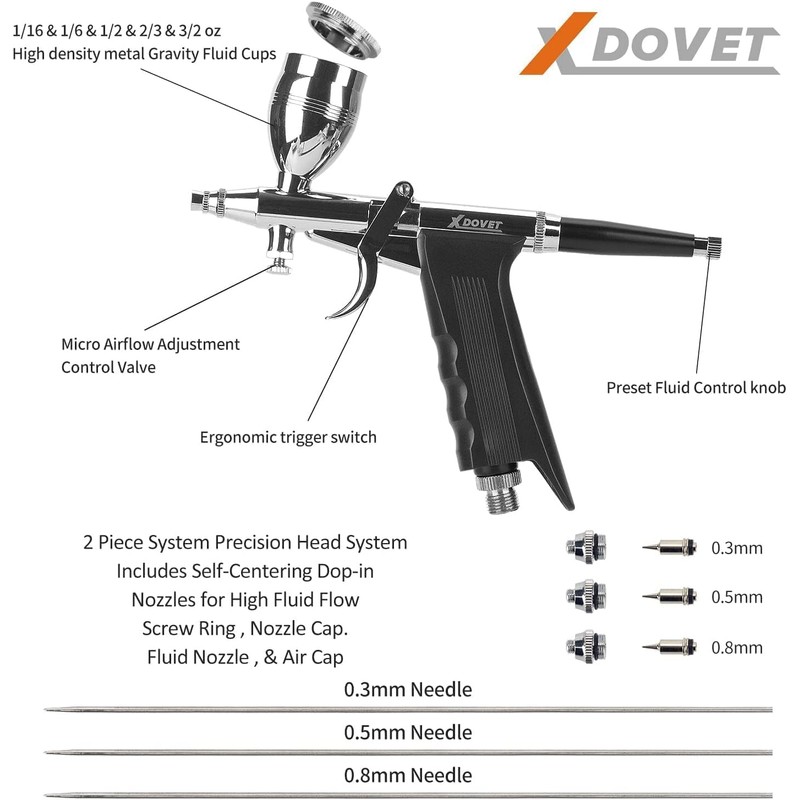 XDOVET Airbrush Use with Compressor - Dual Action Air Brush