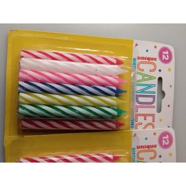 Unbranded Assorted Colored Stripe Birthday Candles 3 Packs of 12 (Multipack of 36 candles)