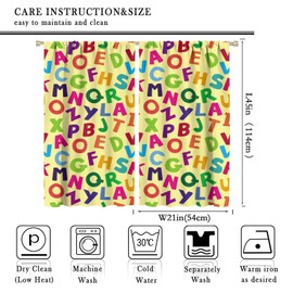 Focusbrite Abstract Kitchen Curtains, Colored Alphabet Letters Pattern Education School Puzzle Children Graphic Print, Window Drapes Set 2 Panels,42x45 Inches