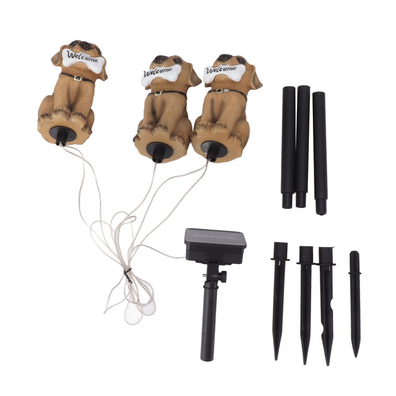 LED Solar Garden Light Puppy Dog Statue Welcome Lamp Solar