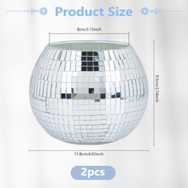 DICOSMETIC 2Pcs Disco Ball Vase Round Disco Ball Planter Disco-Ball Decor Flower Vase with Silver Mirror Disco Ball Centerpieces for Wedding Office Bedroom Decor, 11.8x9.5cm