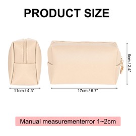 uxcell PU Leather Square Makeup Bag, Waterproof Cosmetic Organizer Bag Zipper Pouch Travel Toiletry Bag for Women for Makeup Brush Holder (Cream, Small)