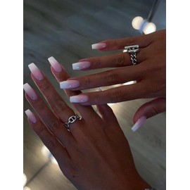 24-Piece Press On Nails, Medium Square Pink Ombre, Glossy False Nails for Daily Wear