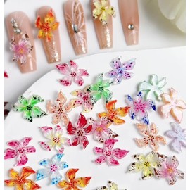 50 PCS 3D Flower Nails Charms Resin Kawaii Nail Art Supplies for Acrylic Nails Mixed Colors with Crystal Rhinestones Nail Gems and Charms Kawaii Nail Charms for Women Spring DIY Nail Art Decoration