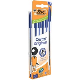 BIC 5 Cristal Ballpoint Pens Blue Ink Pack of 5