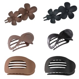 MUNSKT 6 Pcs Flat Hair Claw Clips Set, Black and Brown, 3 Styles, Ergonomic Design, Strong Hold, Suitable for Thick and Thin Hair, Ideal for Curly Hair and Styling, for Girls Women