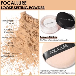 FOCALLURE Oil Control Loose Face Powder, Translucent Loose Setting Powder, Shine-Free Matte Finishing Powder, Long-lasting & Lightweight Sets Foundation Makeup, Includes Velour Powder Puff, Nude