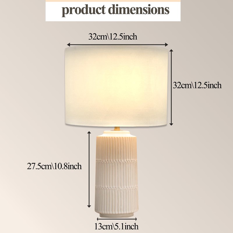 Ceramic Table Lamps Set of 2, White Modern Table Lamp