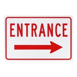 M METERXITY 1-Pack Right Arrow Entrance Sign 14x10 Inch Aluminum Reflective Enter Here Signs Rust Free Waterproof Entrance Signs for Business/Door[Red Letters On White Background]