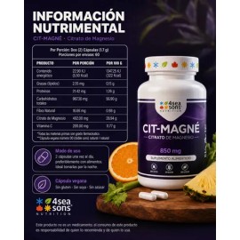 Seasons Nutrition Cit Magné Citrato Magnesio 850 Suplemento Alimenticio Fórmula Avanzada Vegano Gluten Azúcar Soya 120 Cápsulas