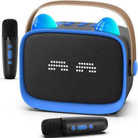 Mini Karaoke Machine Toys Gifts,Kids Portable MP3 Player with 2 Wireless Microphone and LED,Christmas Birthday Gifts for Girls Boys 3 4 5 6 7 8+ Year Old (Blue)