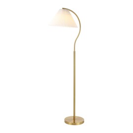 JONATHAN Y JYL1148A Devon 60.5" Modern Glam Metal Arc LED Floor Lamp with Pleated Shade for Bedroom, Living Room, Office, Brass Gold/White