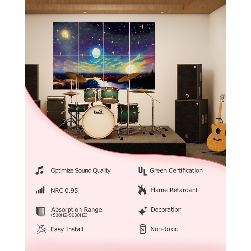 8 pack Art Acoustic Panels with Self-Adhesive,48 x 32Inches Acoustic