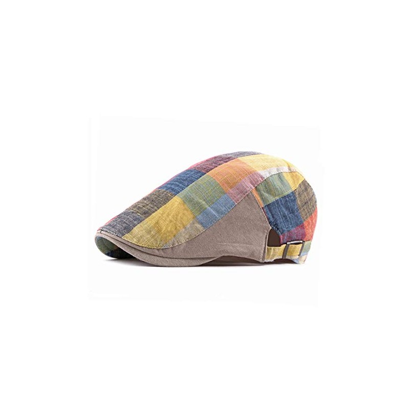 Adantico Men's Women's Checked Pattern Peaked Cap Flat Cap, yellow