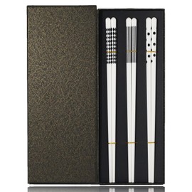 3 Pairs Chopsticks Dishwasher Safe, Chopsticks for Eating Reusable Chinese Ceramic Chopsticks Gift Set (White/White)