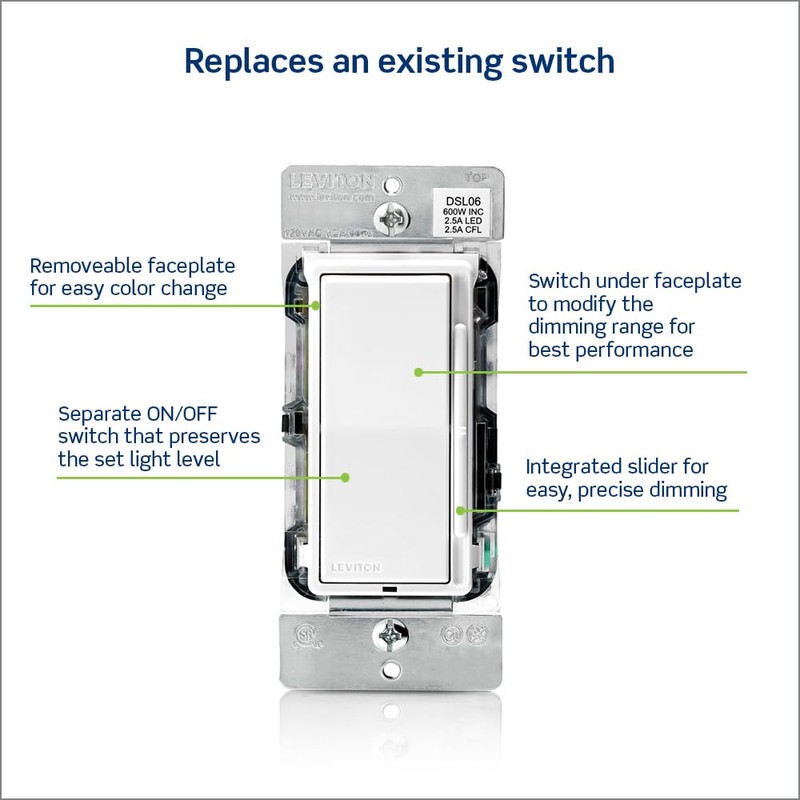 Leviton Decora Slide Dimmer Switch for Dimmable LED, Halogen and