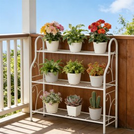 SORCEDAS Plant Stand Indoor Outdoor Plant Shelf 3 Tier Metal Corner Flower Stand Multiple Holder for Patio Garden Balcony Living Room, White