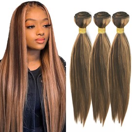 Highlight Brown Ombre Human Hair P4/30 Straight Bundles 24-28 Inch 100% Soft And Healthy Highlight Straight Ombre