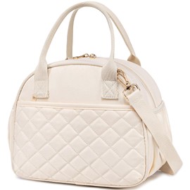 BTOOP Lunch Box for Women Men Insulated Lunch Bag Quilted Lunchbox Cute Adult Lunch Tote with Adjustable Shoulder Strap Reusable Lunch Bags Water Resistant for Travel Work Picnic (Beige)