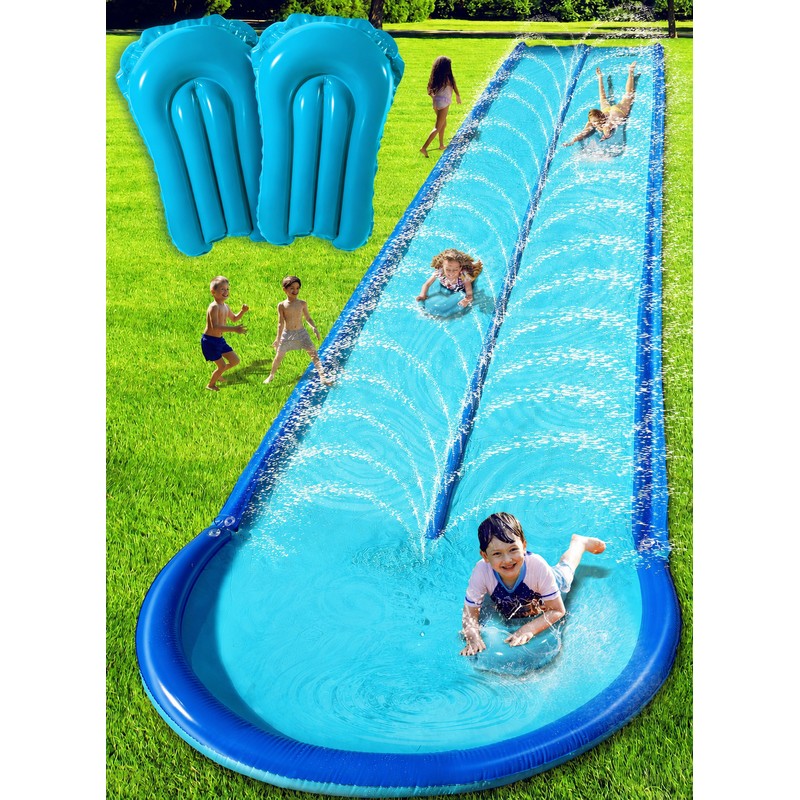 Extra-Wide Backyard Water Slide with Dual Sprayers & 2 Bodyboards