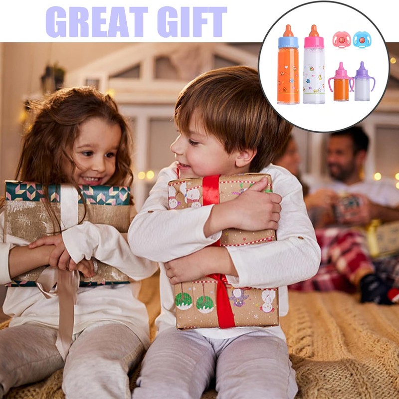 JINJUMEI 4 Stück Puppenflasche Mit Milch und 2 Stück Puppenschnuller,