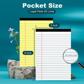 Colored Legal Pads 5x8, Small Legal Pads 5x8, 10 Pack 5 x 8 Notepads Yellow Pads of Paper, White Note Pads 5x8’’, College Ruled Yellow Pads 5 x 8 In for Work, 30 Sheets per Writing Pad, Yellow, White