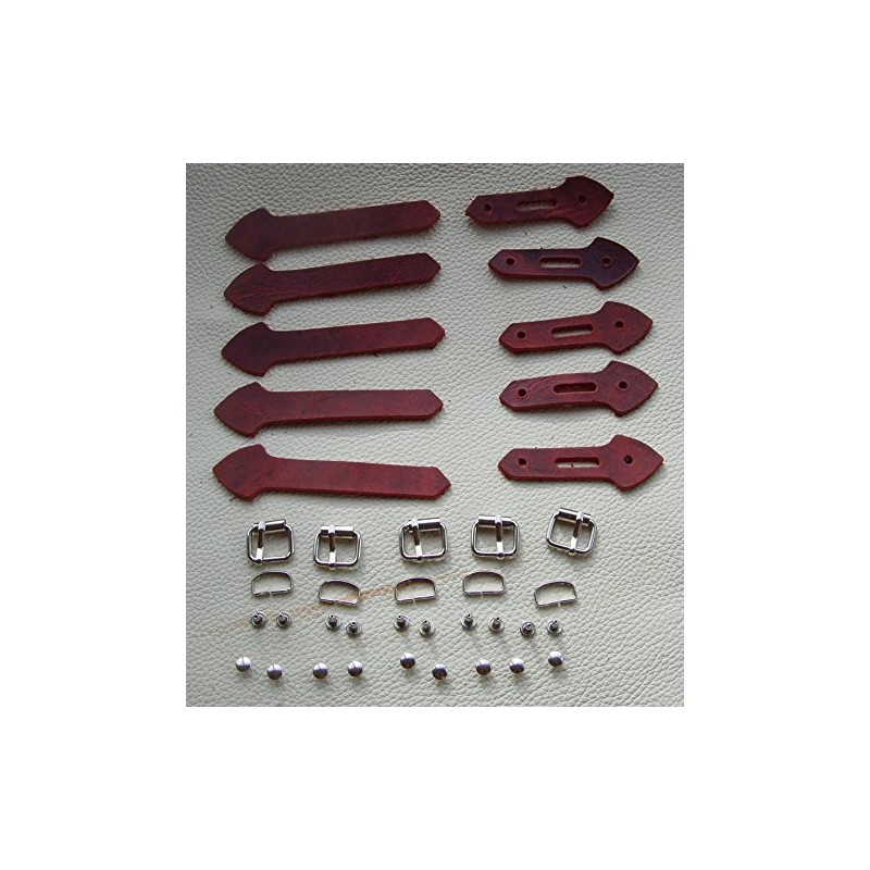 Leather Strap Set with Buckle Silver Rivets 5 Pack for