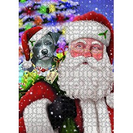 Christmas Santa with Presents and Pitbull Dog Jigsaw Puzzle for Adults - Animal Printed Interlocking Puzzle Game Artwork - Gift for Dog Lover's -1000 Pcs 29.5"x19.7", PZLE56626