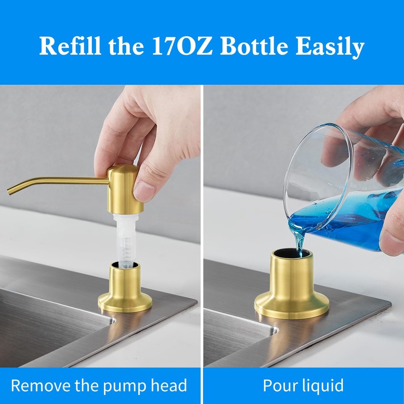 Built in Soap Dispenser for Kitchen Sink, Gold Brushed Stainless