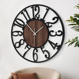 LEIKE Extra Large Wall Clocks,Silent Little Ticking,Battery Operated Vintage Round Modern Wood Wall Clock for Living Room, Bedroom,Farmhouse,Office Wall Decor-32 Inch(Black-Arabic Number)