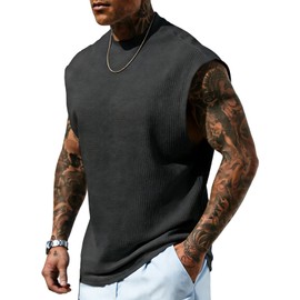 URMYPAWR Canottiera da uomo testurizzata senza maniche, oversize, fitness, streetwear, disponibile in diversi colori e taglie, grigio scuro, L