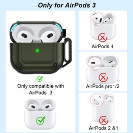 RFUNGUANGO for AirPods 3rd Generation Case Cover with Cleaner Kit,Powerful Drop Protection, Magnetic Lid, for AirPod Gen 3 Charging Case 2021, Green