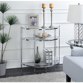 HomeStock Urban Upmarket Crest Entryway Table with Chrome Frame and 3 Glass Shelves, 31" L x 11.75" W x 30" H, Sturdy Design, Perfect for Living Room Decor