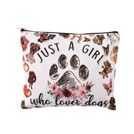 Sudaporn Dog Puppy Makeup Bag Just A Girl Who Loves Dogs Comsetics Pouch for Dog Lover Owner Birthday Gift Portable Storage Bag Canvas Travel Toiletry Bags for Women Pet Owner Zipper Pouch