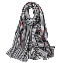 STORY OF SHANGHAI Women's Silk Scarf, 100% Silk, Colourful, in 20-Plus Designs, Warm and Soft, Stole, Neckerchief, 53 x 170 cm, Chequered Black
