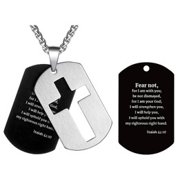 P.Blake Dog Tags Cross Necklace for Men Stainless Steel Cross Pendant Chain, Bible Verse Sobriety Baptism Religious Christian Jewelry, Confirmation First Communion Christmas Gifts for Him (Isaiah 41:10)
