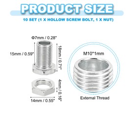 PATIKIL M10x18mm Hex Bolts and Nuts Kit, 10 Set Fine Thread Hollow Screws Assortment Hexagon Head Screw Through Hole Bolt Chandelier Fasteners
