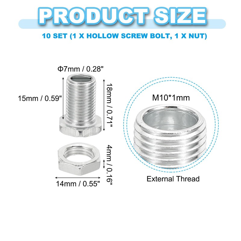 PATIKIL M10x18mm Hex Bolts and Nuts Kit, 10 Set Fine